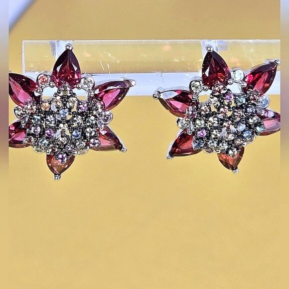 925 Sterling Silver Set Ring Sz 8.75 & Earrings with Natural Garnet & Sapphire - Picture 3 of 11